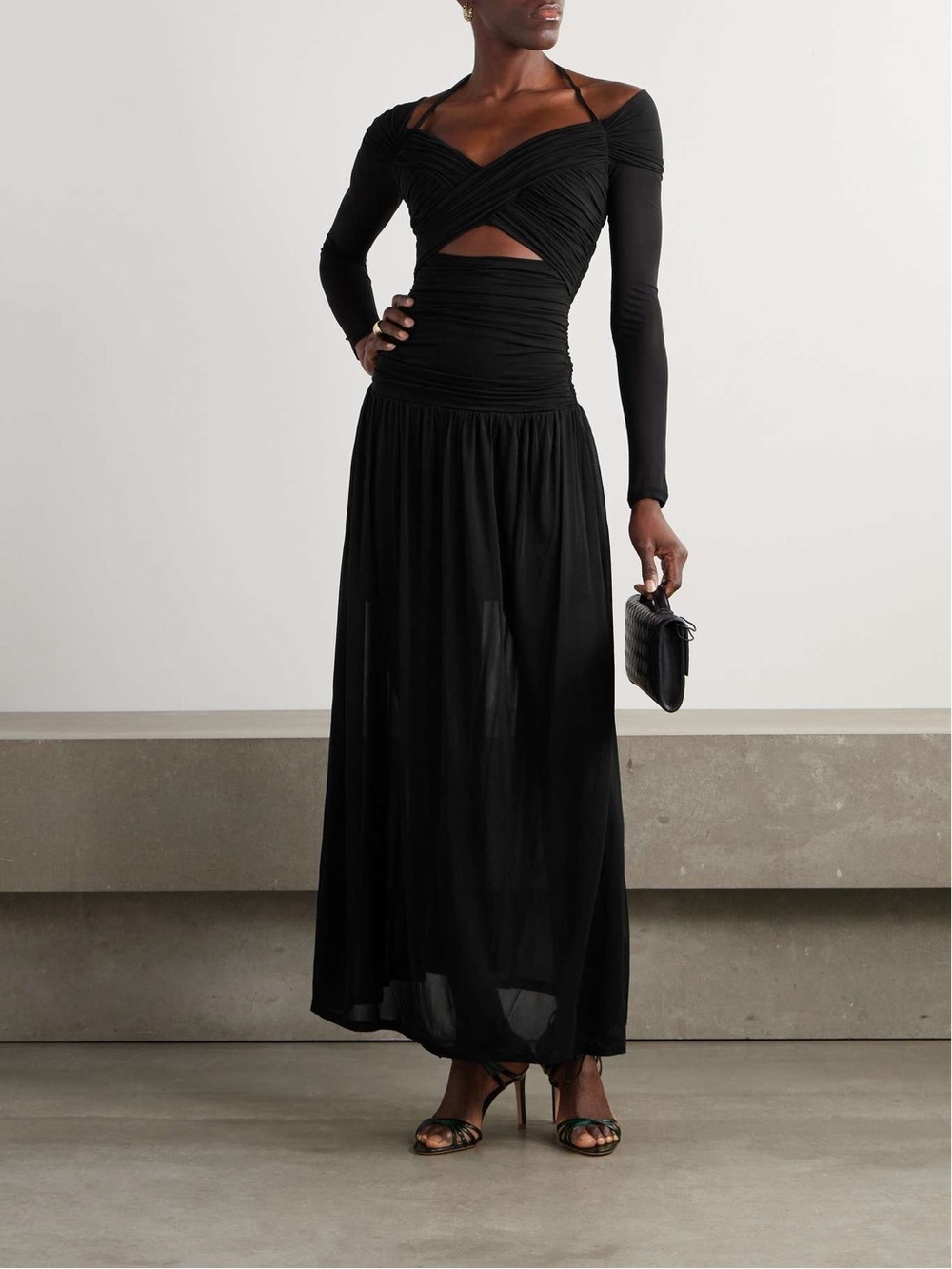 ZIMMERMANN Illuminate cold-shoulder cutout pleated chiffon halterneck maxi dress